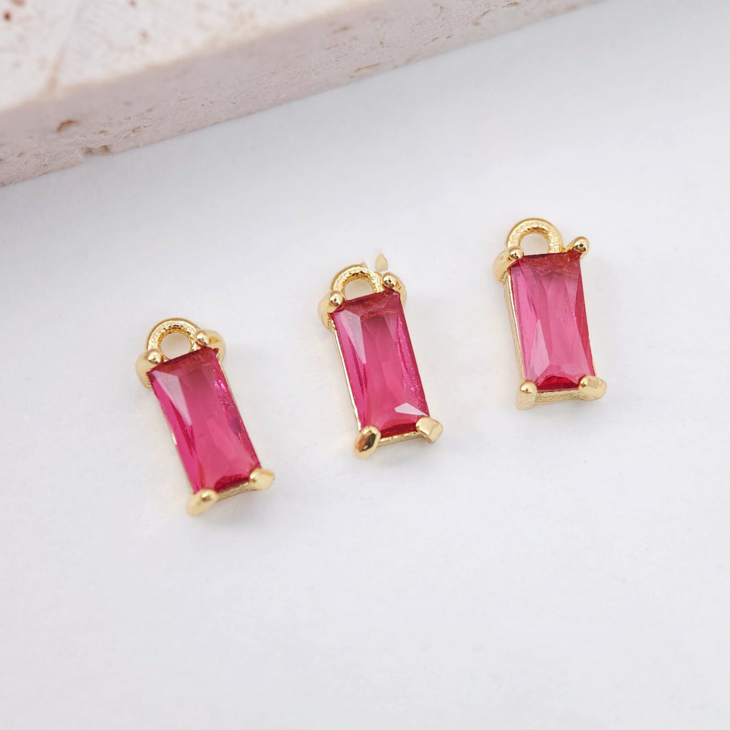 Crystal Tiny Rectangular Charms, Rainbow Color Crystal, 18K Gold Plated Rectangular Pendant, Jewelry Findings S20525