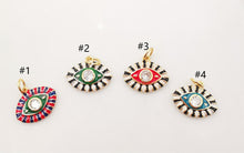 Load image into Gallery viewer, Enamel Cubic Evil Eye Charm, 18K Gold Plated Micro CZ Pave Eye Pendant, Necklace Making Charm, 15mm, Jewelry Findings S1074