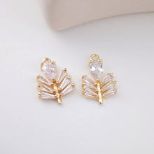 Load image into Gallery viewer, Leaf Charm, Cubic Zircon Crystal Flower Pendant, CZ Earring Charms,  Real Gold Plated Brass Earring Charms, Jewelry Findings STG024-F174