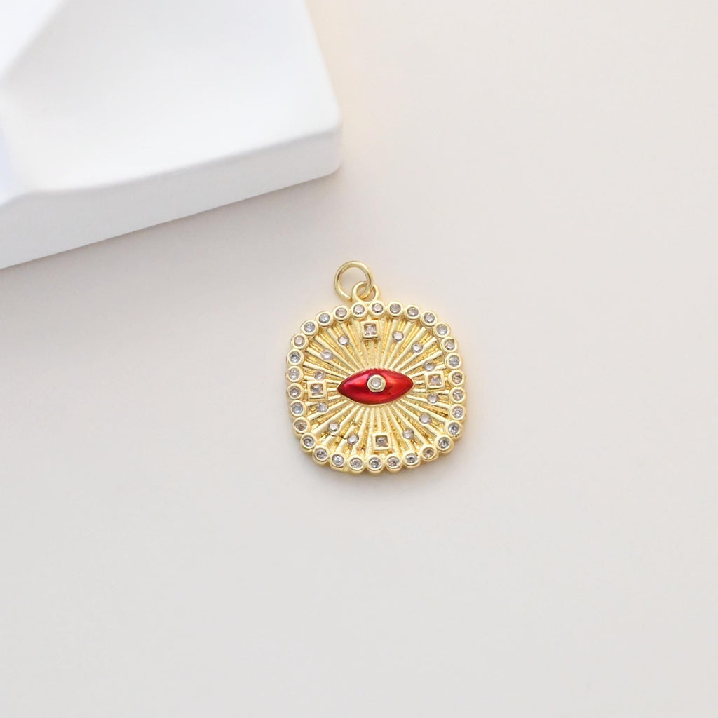 CZ Pave Square Charms, Enamel Evil Eye Charm, 18K Gold Plated Eye Pendant, For Necklace And Earrings Making Charm, Jewelry Findings S1342
