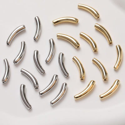 10pcs Bamboo Tube Beads, Curved Spacer Beads, Curved Tube Beads, 14K Gold/Silver Plated, Bracelet Necklace Making Jewelry Finding GZ216