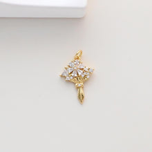 Load image into Gallery viewer, Flower Bouquet Pendant, Coconut Tree Charms, 18K Gold Plated, Cubic Pave Charms, Plants Pendant, Necklace Charms S1320