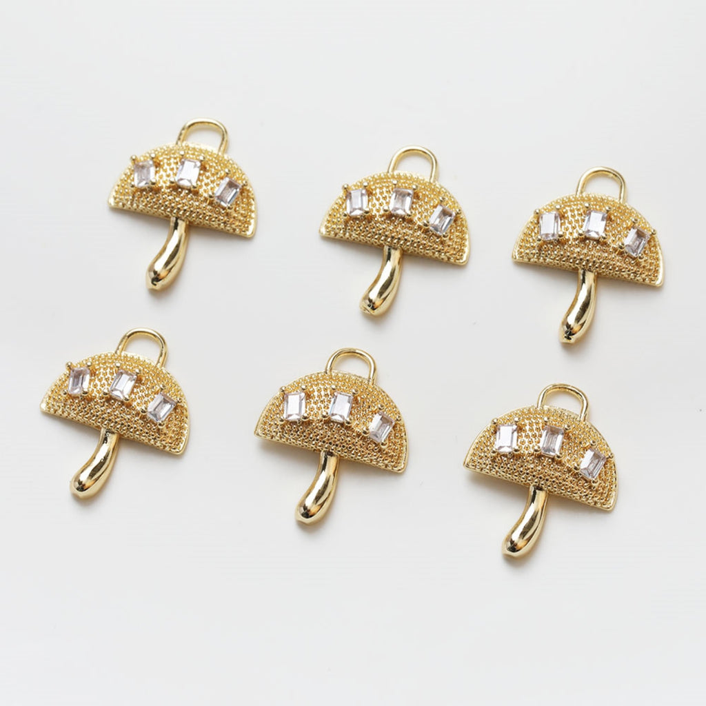 Mushroom Charm, 14K Gold/Silver Plated CZ Pave Pendant, Neckalce Bracelet Making Pendant, Jewelry Supply Finding GZ119