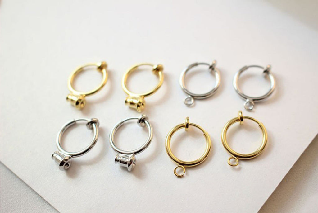 Invisible Spring Ear Clip with loop, Non Pierced Screwback Earring Findings, 13mm, 18K Gold/Silver Plated, DIY Earring Finding GZ159