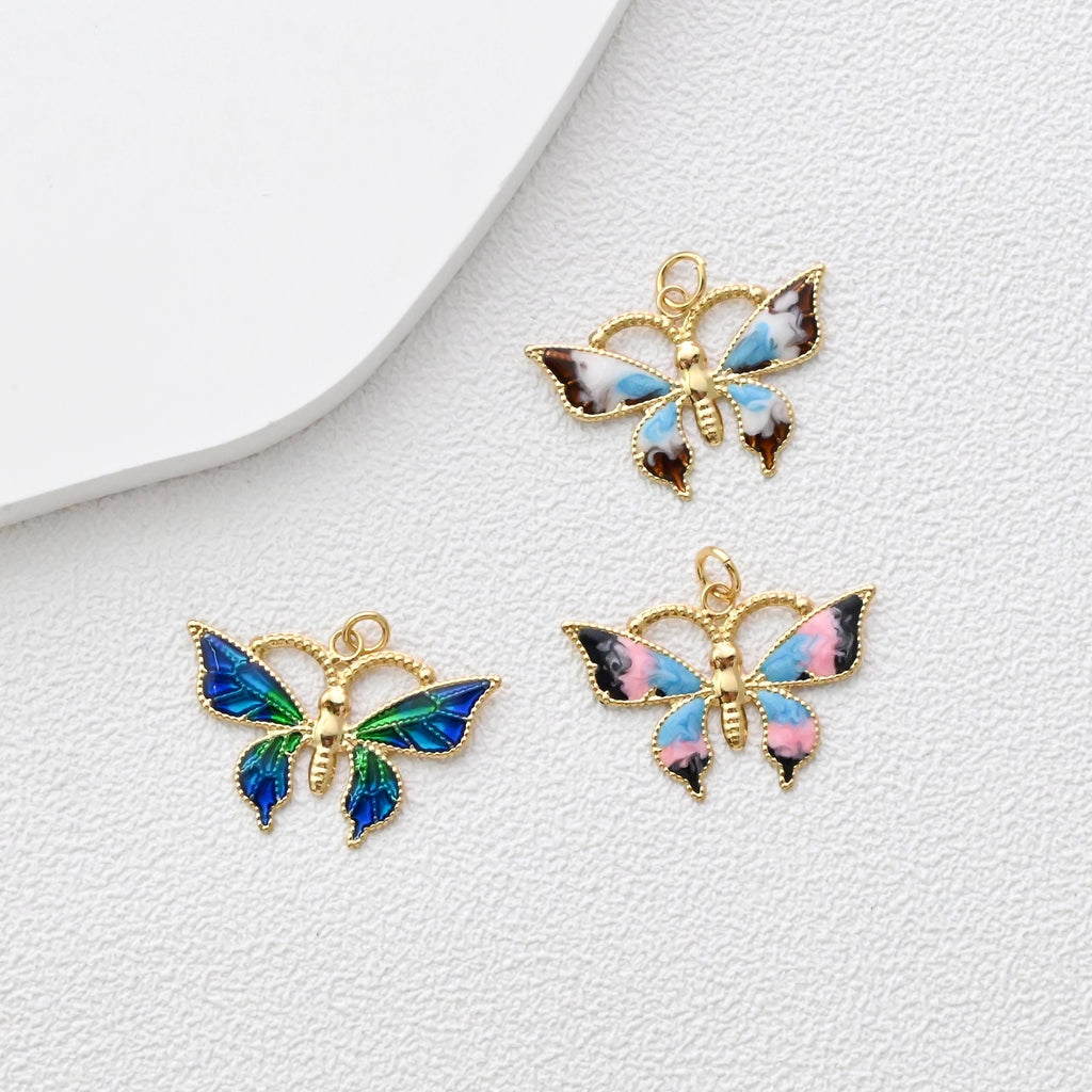 Dainty Big Enamel Butterfly Charms, 18K Gold Plated Enamel Butterfly Pendant, Necklace And Earring Making Charm, Jewelry Findings S1350