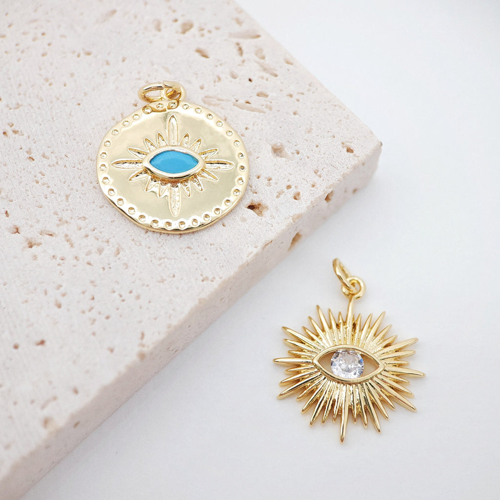 Cubic Evil Eye Charm, 18K Gold Plated Micro CZ Pave Eye Pendant, 20x18mm, Necklace Making Charm, Jewelry Findings S912