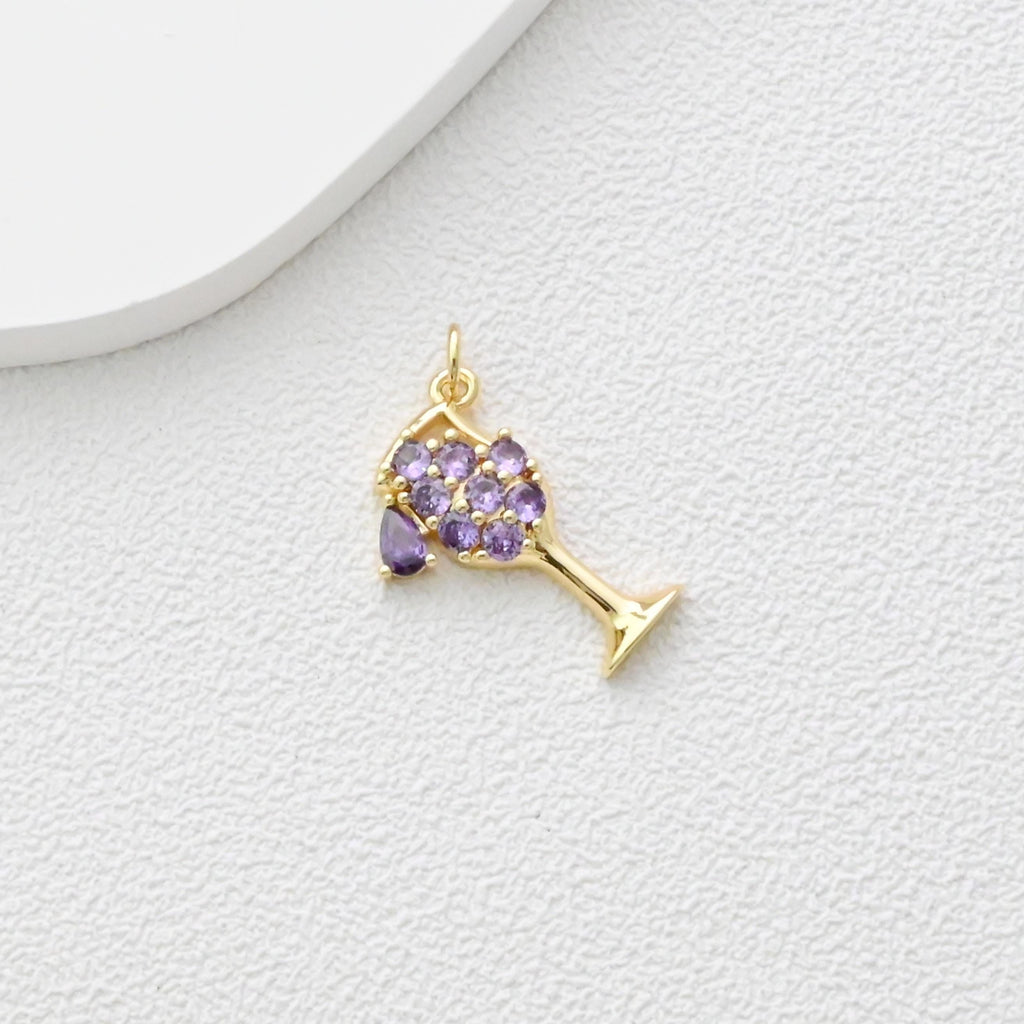 Dijes para copas de vino con pavé de circonitas, dijes para vasos de jugo, colgante chapado en oro de 18 quilates, fabricación de pulseras y collares, accesorios de joyería S1356