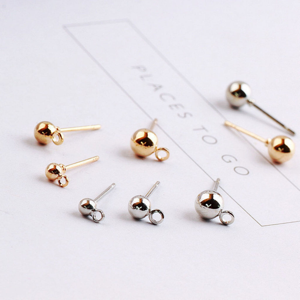 10pcs Stud Earring Post,Ball Stud With Horizontal Loop, S925 Silver Ear Pin,Gold/Silver Earring,Hypoallergenic Earring Findings T5-ZX7047
