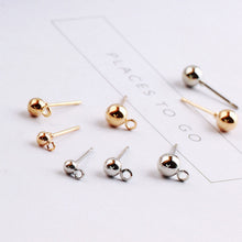 Load image into Gallery viewer, 10pcs Stud Earring Post,Ball Stud With Horizontal Loop, S925 Silver Ear Pin,Gold/Silver Earring,Hypoallergenic Earring Findings T5-ZX7047