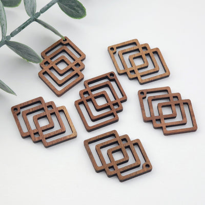 4PCS Wood Earrings, Multiple Squares Wooden Earrings, Reclaimed Walnut Wood, Nickel Free, Geometric Statement Earrings Finding JT979