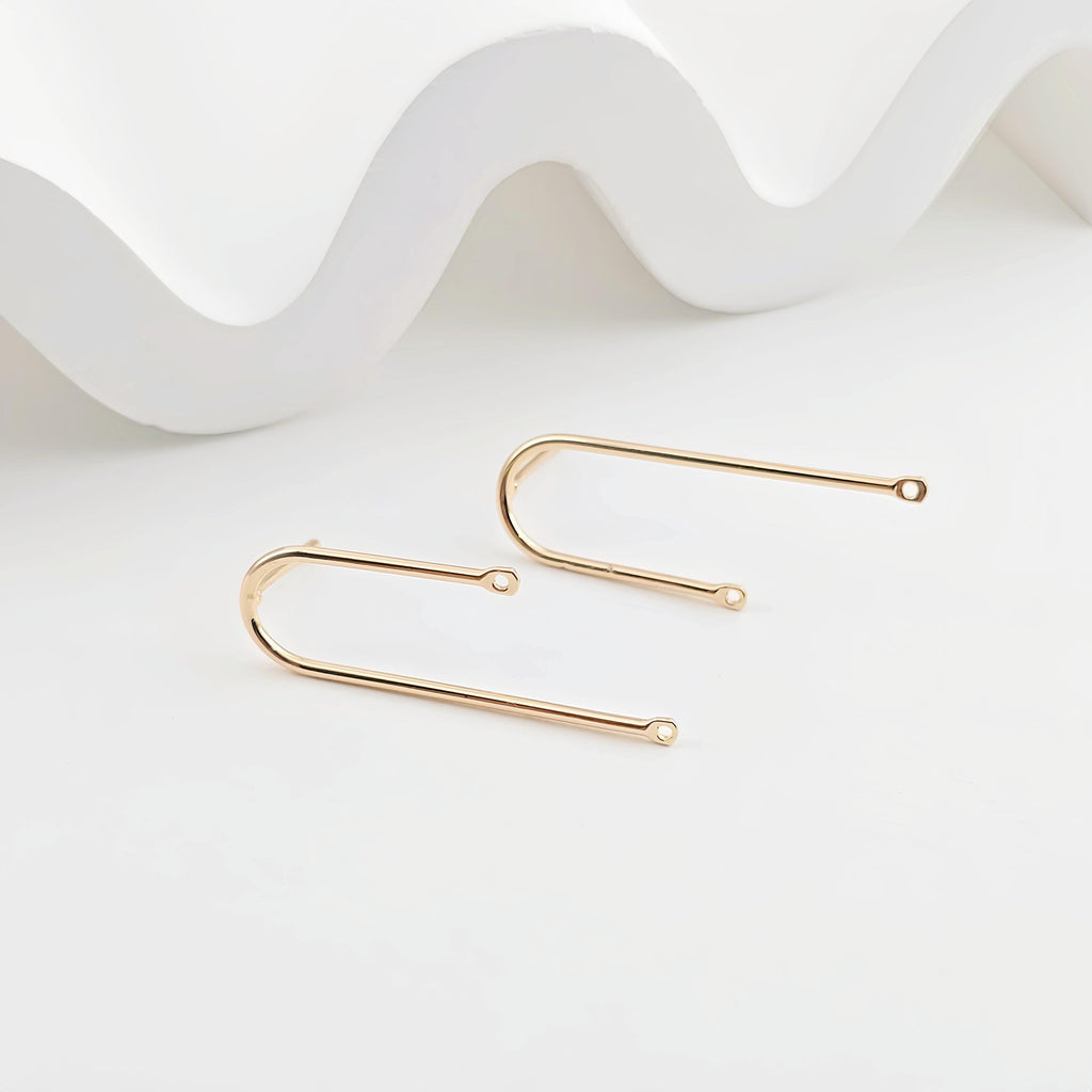 14K Gold U Shape Earring Post With 2 Loops, Arch Ear Studs, S925 Silver Ear Pin Nickel Free Earrings, Hypoallergenic Earring Findings ZX266