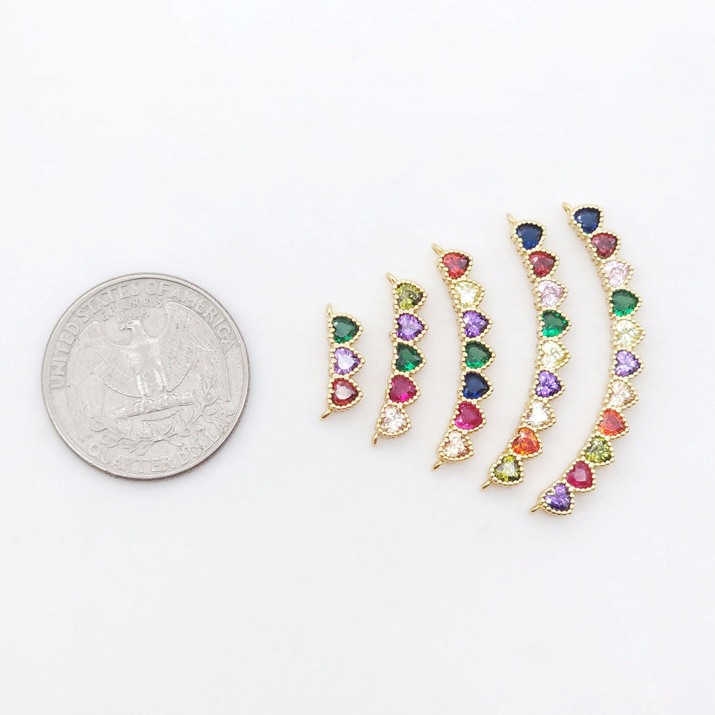 Heart Rainbow Cubic Tennis Connector, 4mm CZ, 18K Gold Plated CZ Pave Tennis Pendant, Bracelet Making Charm, Jewelry Findings S20538