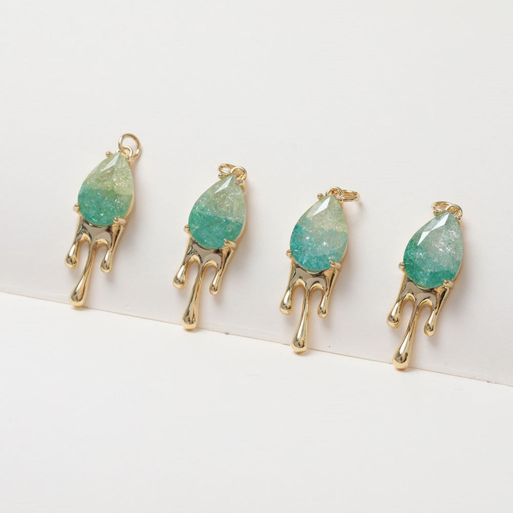 سحر على شكل دمعة، ألوان متدرجة، سحر كريستالي، قلادة متدلية، صناعة قلادات السوار، نتائج مجوهرات مطلية بالذهب ZZ038