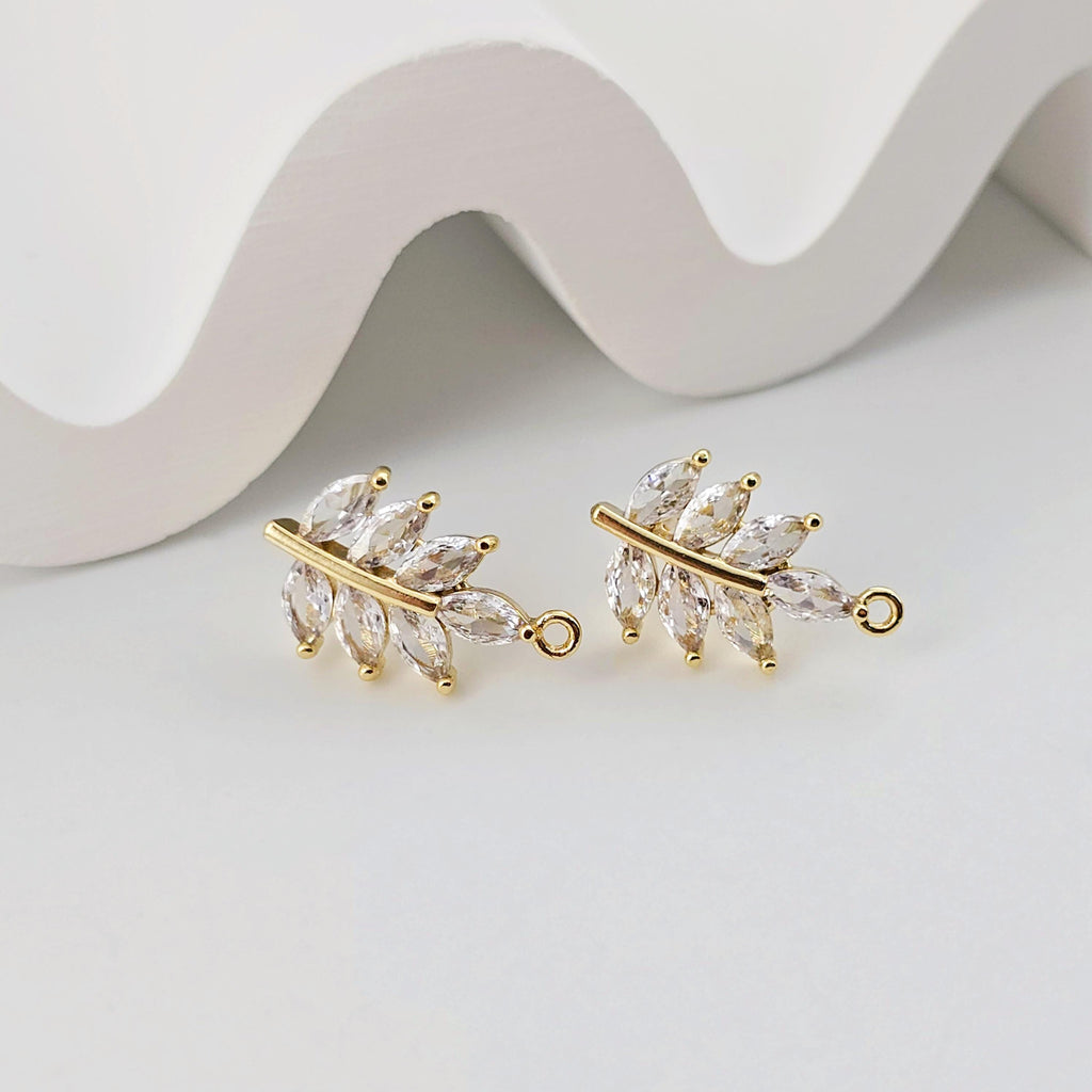 أقراط على شكل ورقة من الزركونيا المكعبة، مطلية بالذهب مع حلقة، مضادة للحساسية، أدوات يدوية الصنع، لوازم صنع الأقراط بنفسك D0259