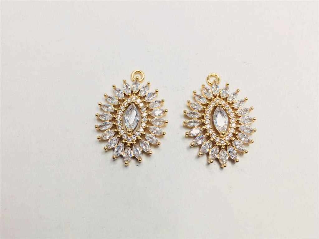 CZ Pave Oval Charm, Cubic Zircon Crystal Pendant, Bracelet Necklace Pendant, 14K Real Gold Plated, Jewelry Findings STG020-F064