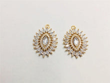 Load image into Gallery viewer, CZ Pave Oval Charm, Cubic Zircon Crystal Pendant, Bracelet Necklace Pendant, 14K Real Gold Plated, Jewelry Findings STG020-F064