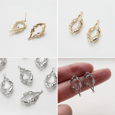 Irregular Pave CZ Earring Post with loops, 14K Gold/Silver Plated, S925 Silver Pin Nickel Free Earring, Hypoallergenic Earring Finding GE102