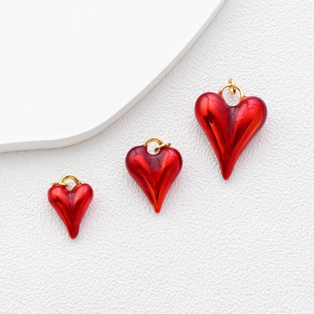 Red Heart Charms, 18K Gold Plated, 3D Love Pendant, Necklace And Bracelets Making Pendants, Jewelry Findings S1351
