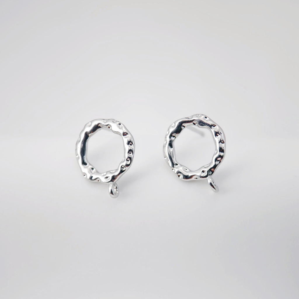 18K Gold Hammered Circle Post With Loop, S925 Silver Pin, Round Stud Earring Nickel Free, 14.6*11.5mm, Hypoallergenic Earring Findings D0231