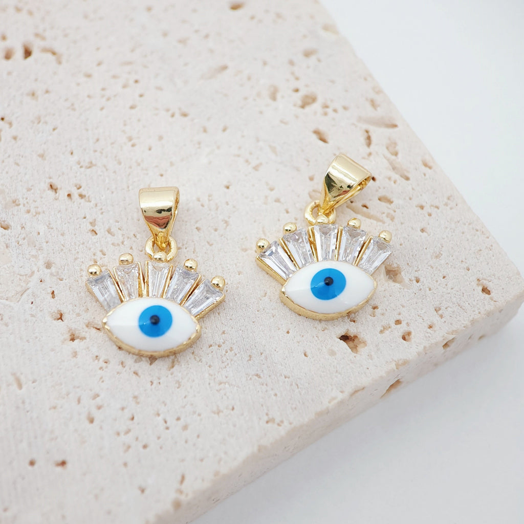 Enamel Cubic Evil Eye Charm, 18K Gold Plated Micro CZ Pave Eye Pendant, Necklace Making Charm, Jewelry Findings S915