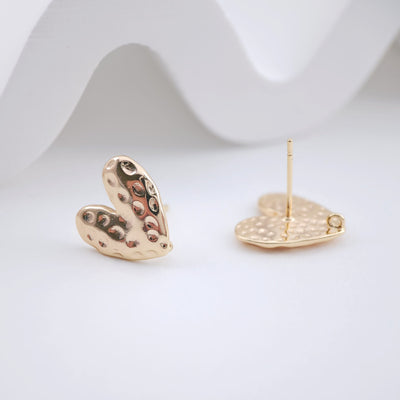 Hammered Heart Earring Post, 18K Gold/Silver, S925 Silver Pin Nickel Free Earrings, Heart Shape Ear Stud with Loop ZX242
