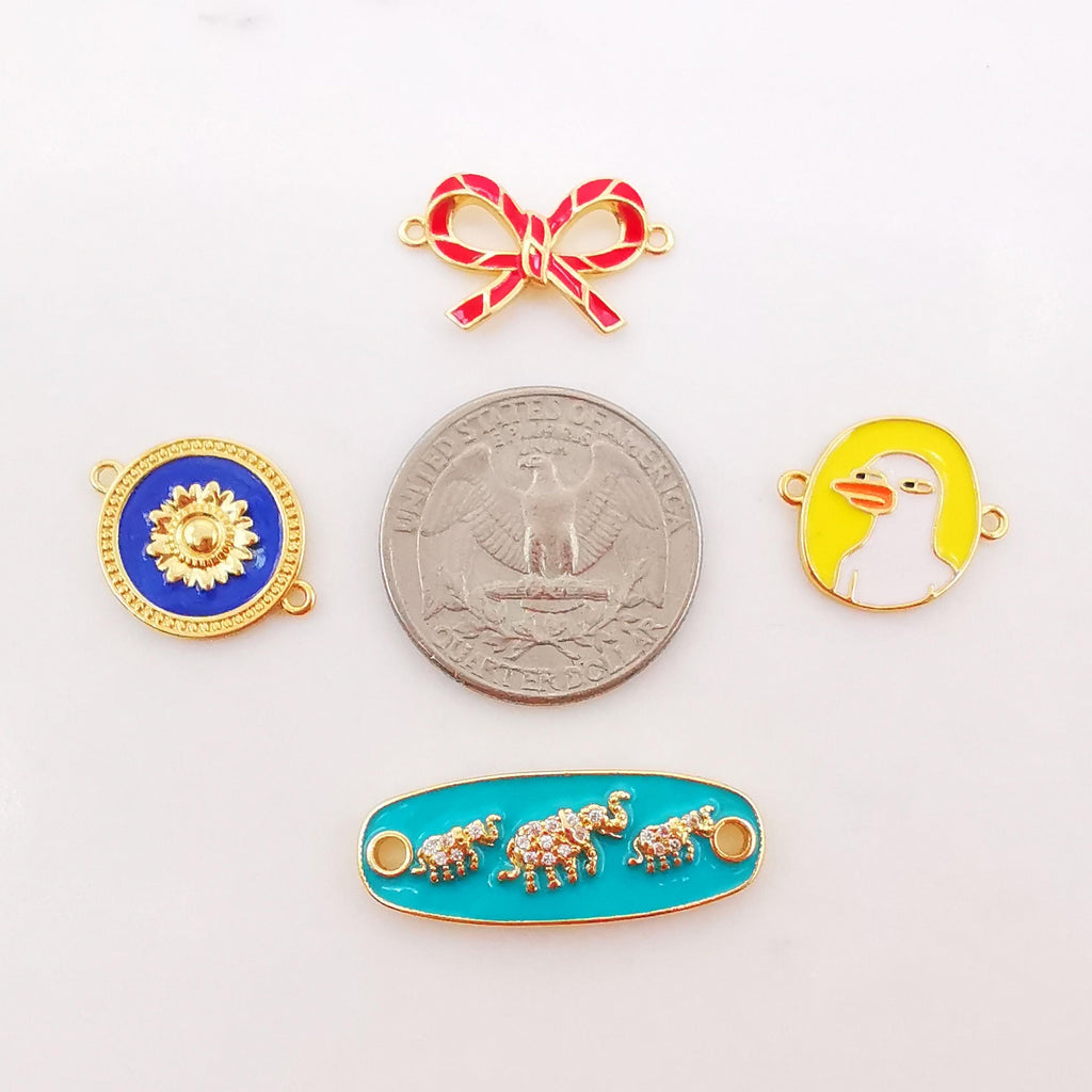 Enamel Connectors, Duck/Bow/Flower/Elephant Connector, 18K Gold Plated CZ Pave, Bracelet Making Charms, Jewelry Findings S1012