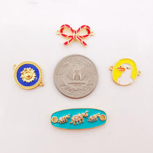 Load image into Gallery viewer, Enamel Connectors, Duck/Bow/Flower/Elephant Connector, 18K Gold Plated CZ Pave, Bracelet Making Charms, Jewelry Findings S1012