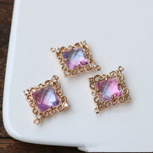 Load image into Gallery viewer, Rhombus Shaped Crystal Pendant, Glass Charm, 14K Gold Plated, CZ Pave, Jewelry Making Findings HL039-F240