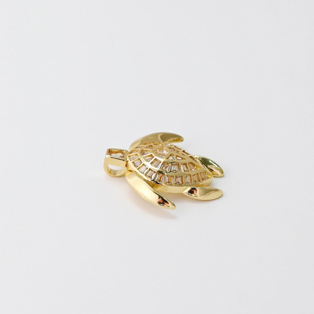 Sea Turtles Charm, 14K Gold Plated Cubic Micro CZ Pave Charms, Marine life Pendant for Necklace Jewelry Findings S20745
