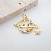 Load image into Gallery viewer, 2pcs Saturn Planet Charm, Multi-colored Cubic Planet Pendant, 18K Gold Plated, Necklace Making Charms, Jewelry Findings S932