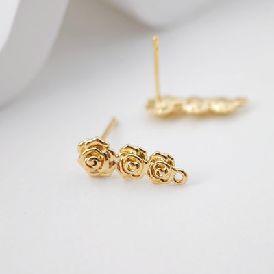 Rose Post Ear Stud, S925 Silver Ear Pin Nickel Free Earrings, Gold Stud Earrings, Hypoallergenic Earring Findings D0266