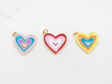 Multicolor Enamel Heart Charm, 18K Gold Plated Heart Pendant, 23mm, Necklace Bracelet Making Pendant S20390