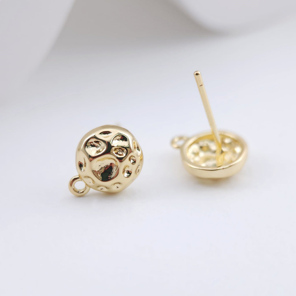 Round Hammered Earring Post Earrings, Gold Earring Post with Loop, Hypoallergenic, Earring Findings, Handmade Earring Supplies D0050
