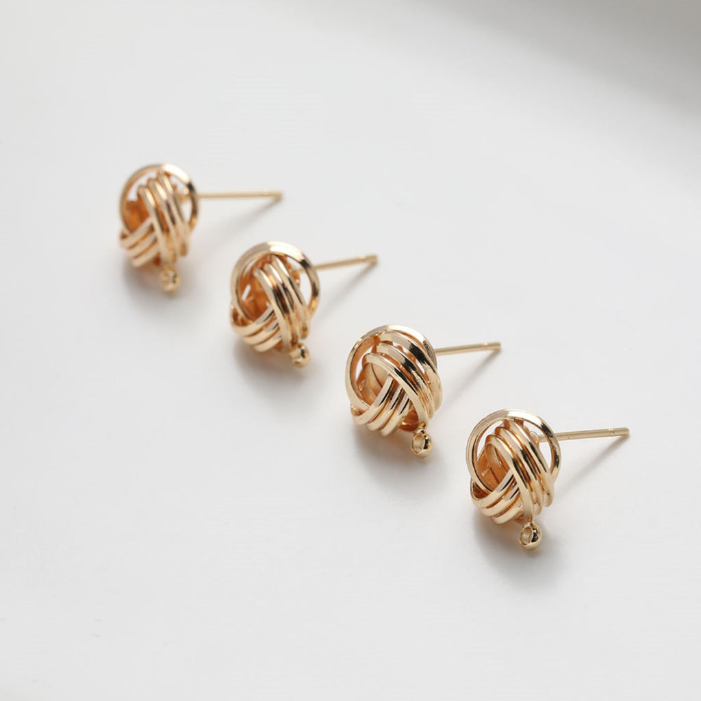 Gold Knot Earring Post With Loop, S925 Silver Ear Pin, Nickel Free Earrings, 18K Ear Stud Loop, Tie The Knot Earring Findings GT062