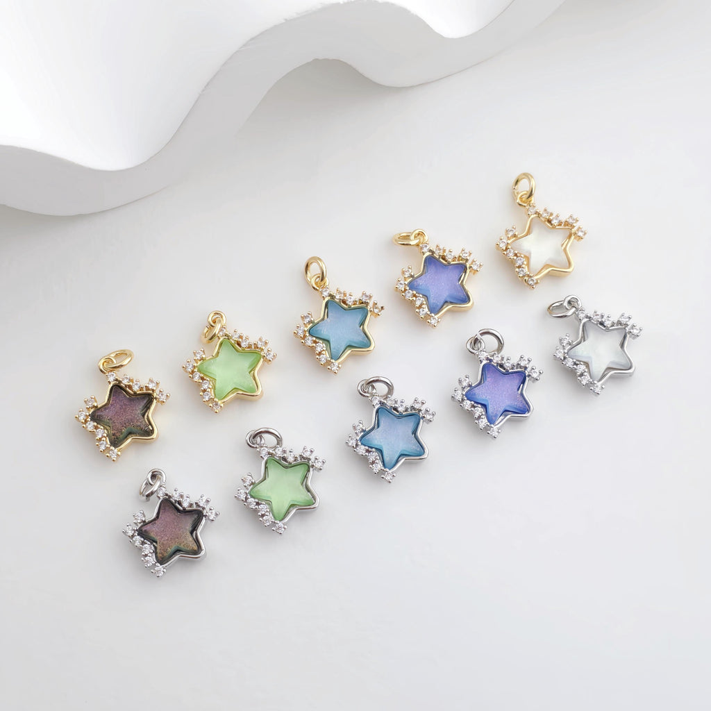 Crystal Tiny Star Charms, Cubic Zirconia Pave, 18K Gold/Silver Plated Star Pendant, Jewelry Findings S1294