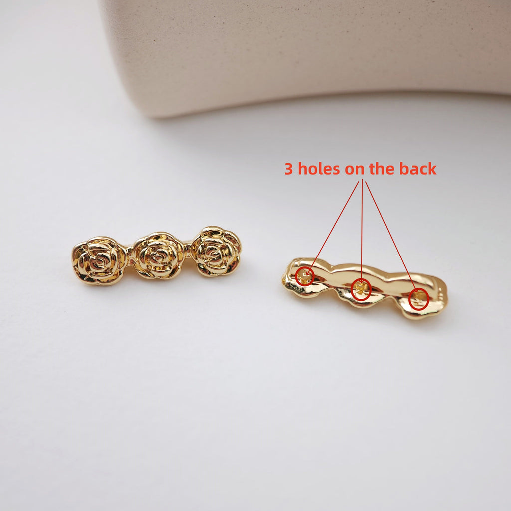 Gold Rose Flower Charm with loops, Gold Button Pendant, Sunflower Charm Pendant for Bracelet Necklace Earring, Jewelry Findings S1171