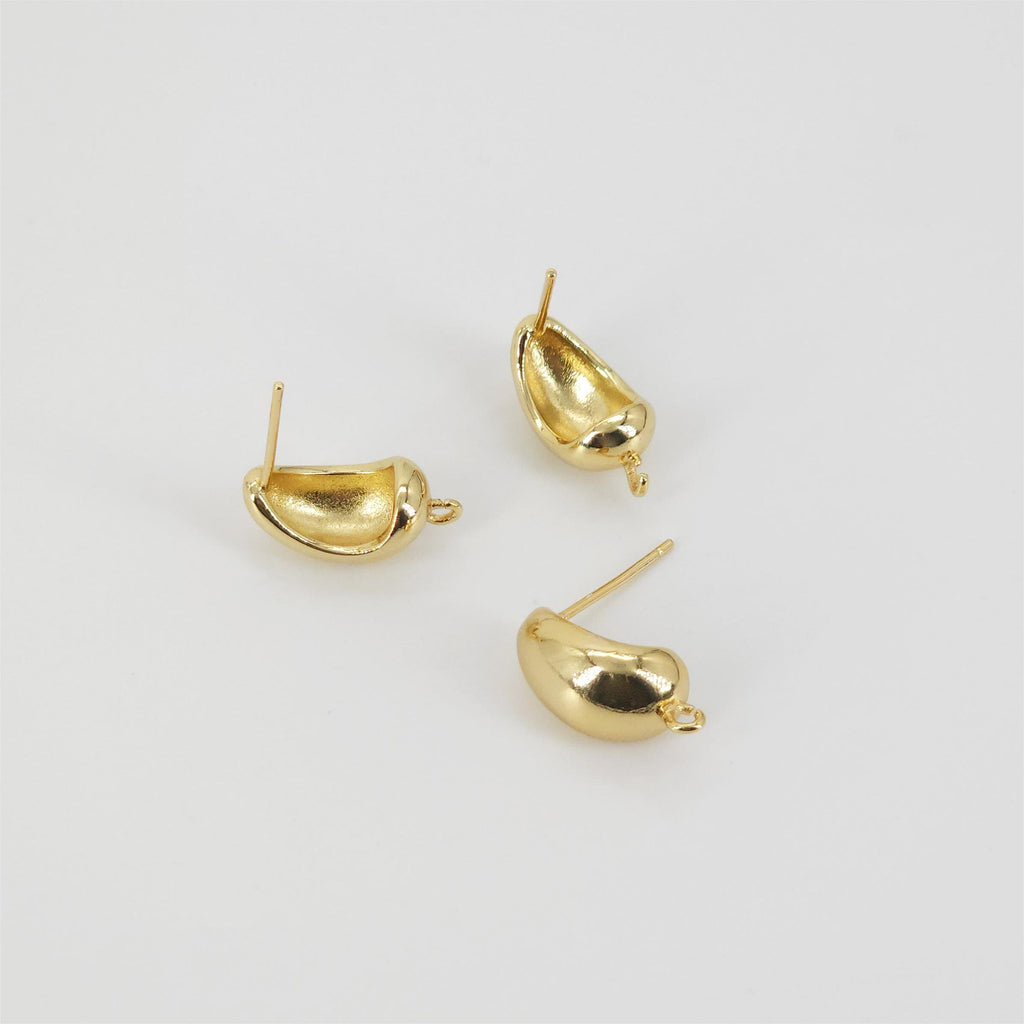 Gold Polished Earring Post, 18K Gold Nickel Free Earrings, S925 Silver Ear Pins, 20mm, Oval Shape Ear Stud with Loop S20747