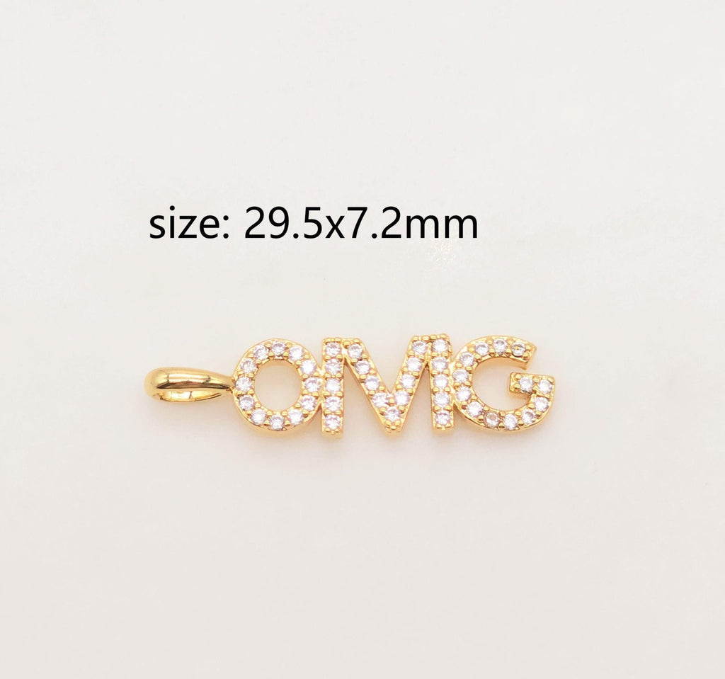 Words Pave Charm, Dear/OMG/Angel/Boss/Amore/Kiss/Lucky/Love, 18K Gold Plated, Necklace Making, CZ Pave Pendant, Jewelry Supplies S20345