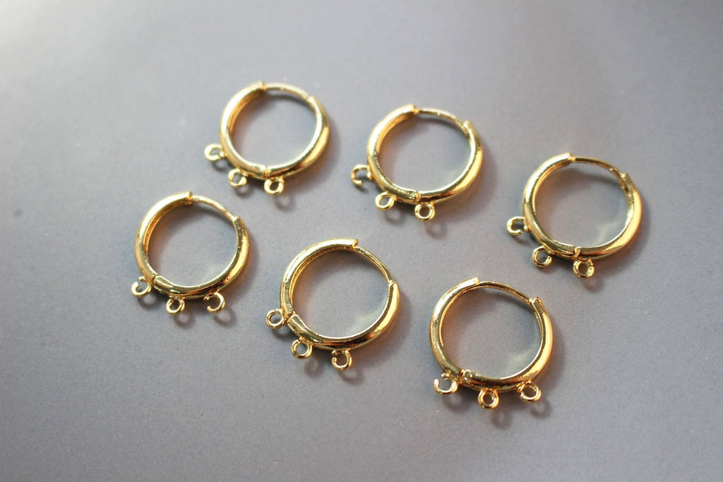 10pcs- Gold round Ear Hoops with 3 loops,  14K Gold/ Silver Plated Leverback Earrings, Huggie Hoops Earring BB041