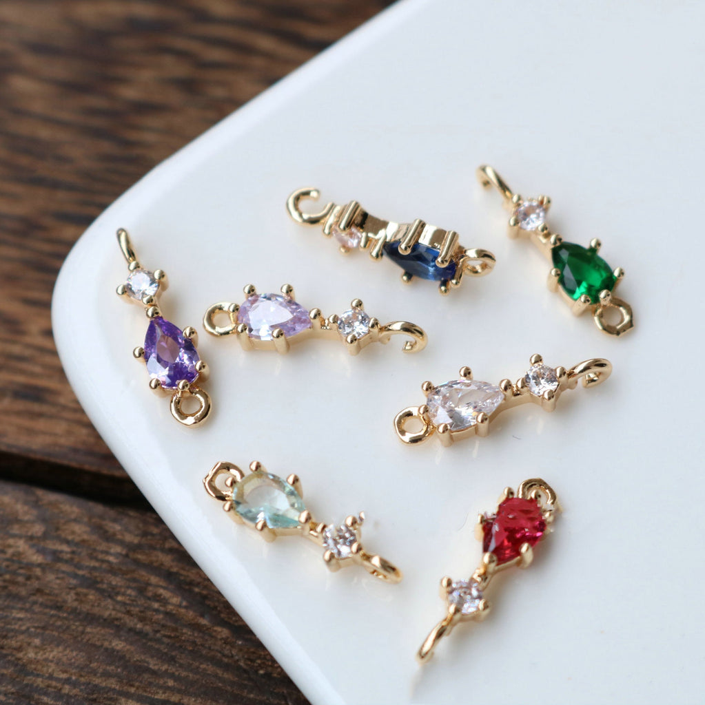 10pcs- Crystal Teardrop Charms, 8 colors You Choose, 14K Gold Plated Teardrop Pendant, 5*17mm, Jewelry Findings HL107-F101