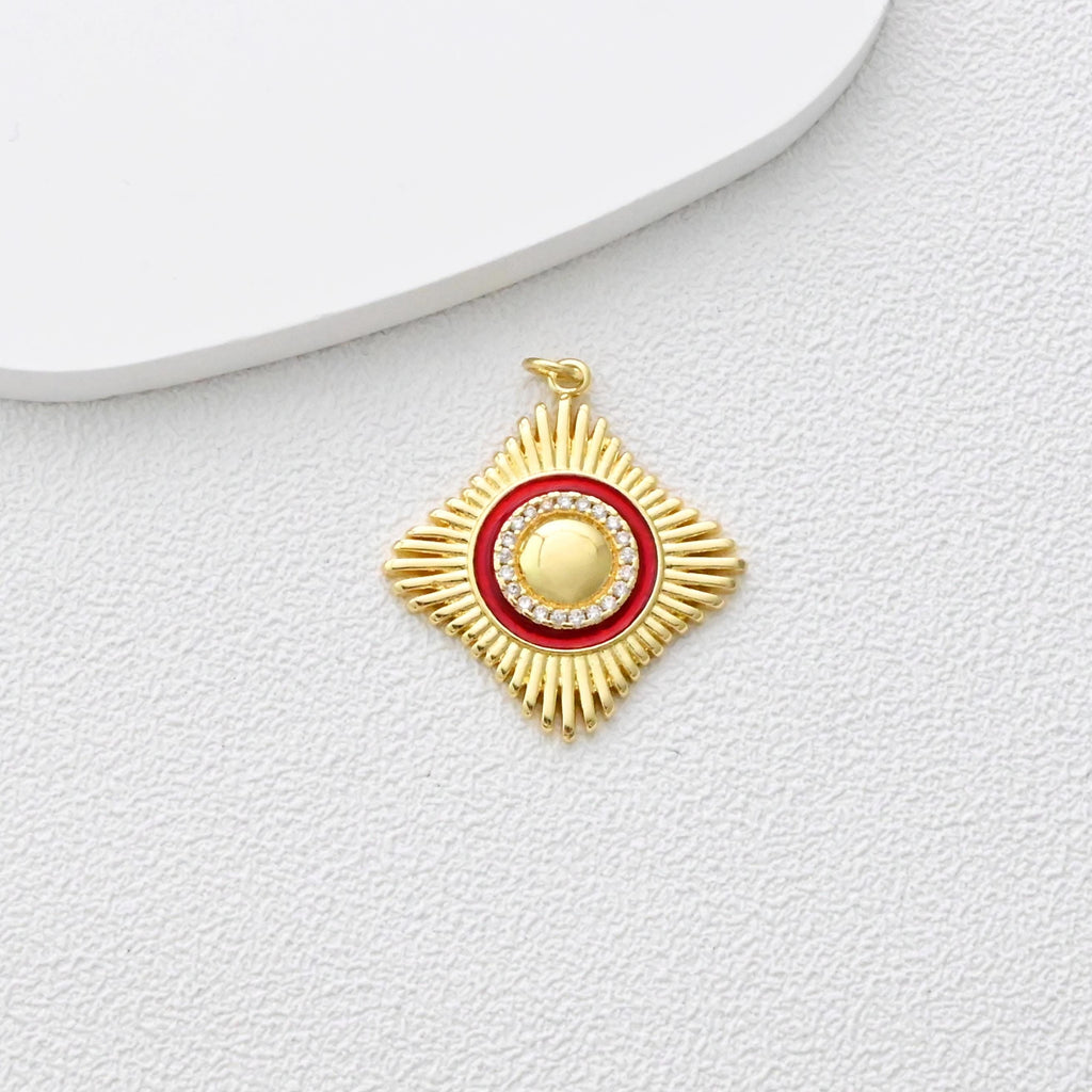 Rhombic Charm, Diamond Brushed Pendant, Real Gold Plated Earring Charms, Jewelry Findings S1365