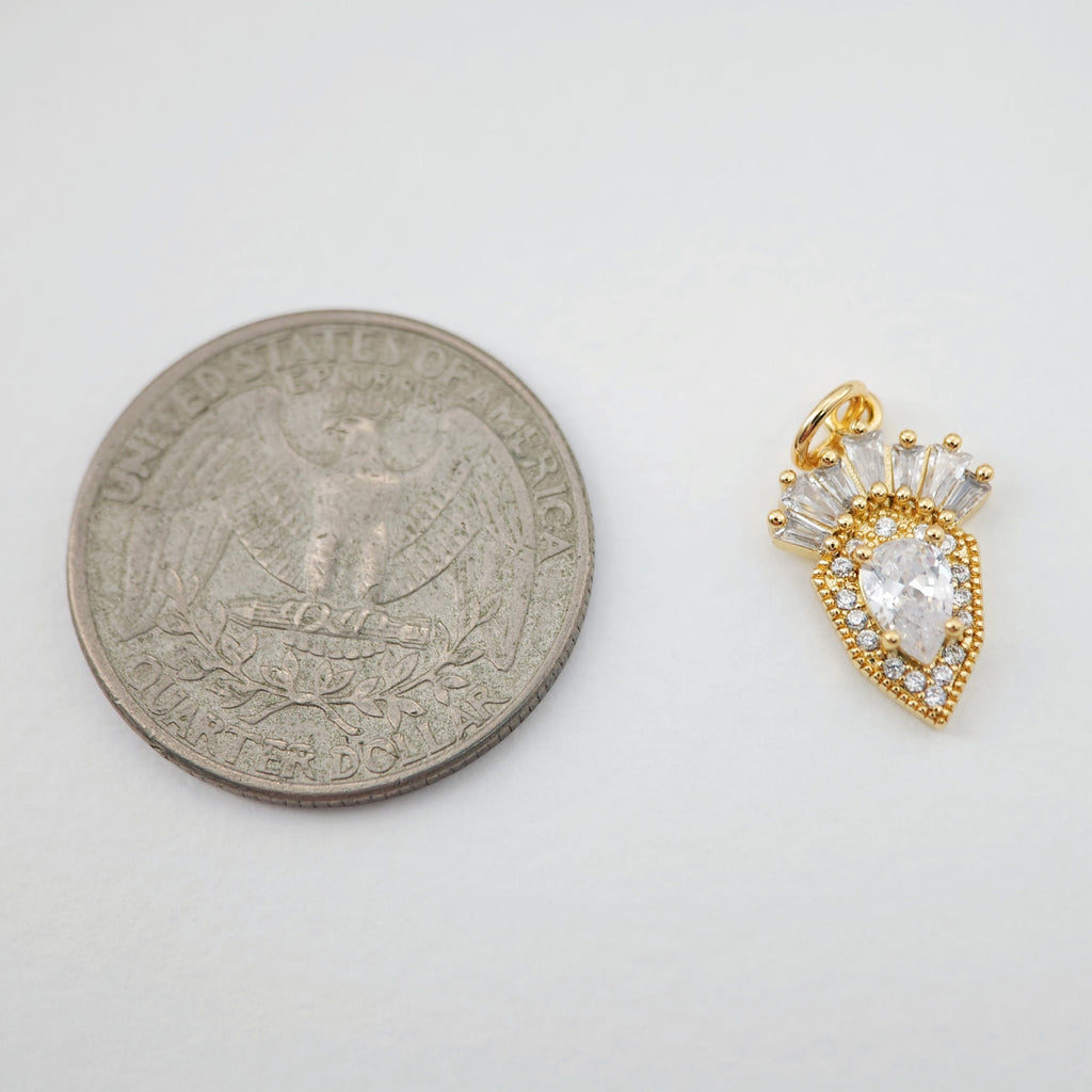 CZ Pave Crown Charm, Cubic Zircon Crystal Pendant, Bracelet Necklace Pendant, 14K Real Gold Plated, Jewelry Findings S1108