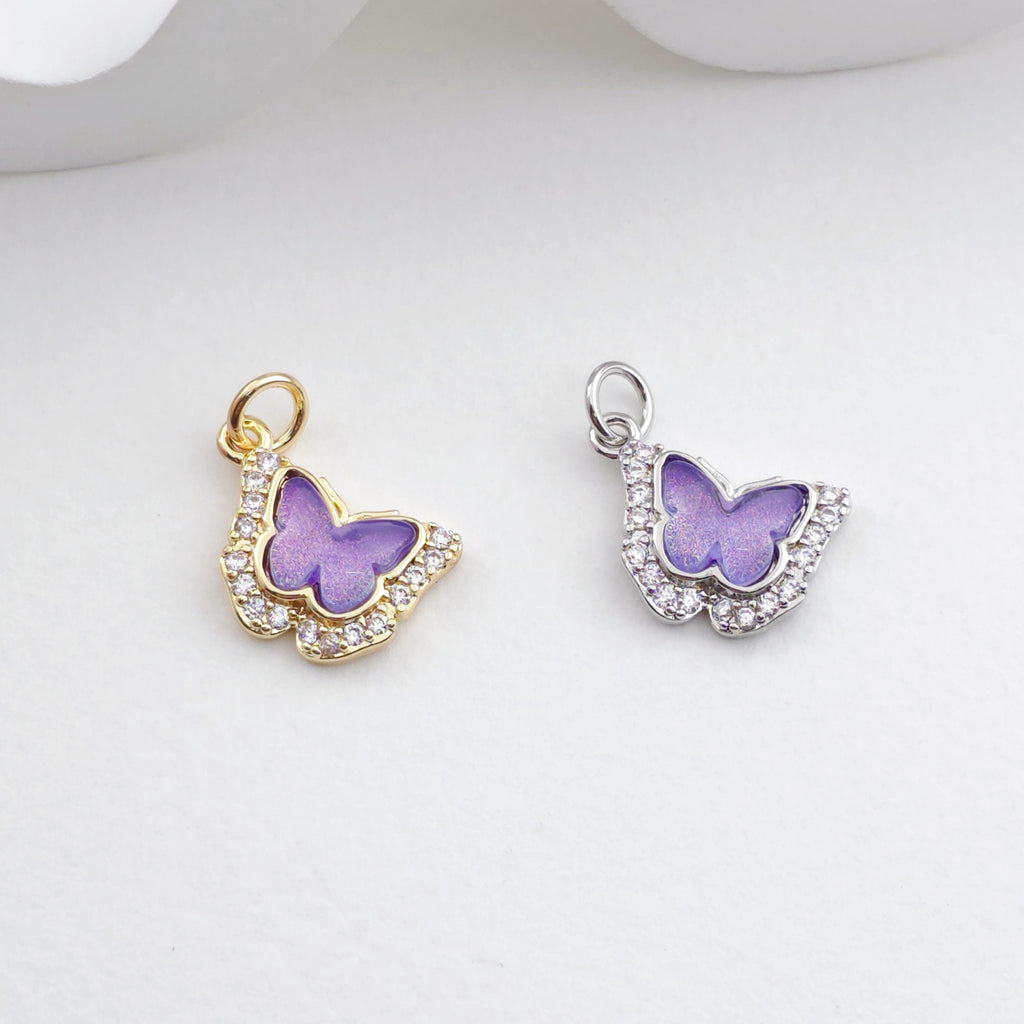 Crystal Butterfly Charms, CZ Pave Charm, 18K Gold/Silver Plated Butterfly Pendant, Jewelry Findings S1297