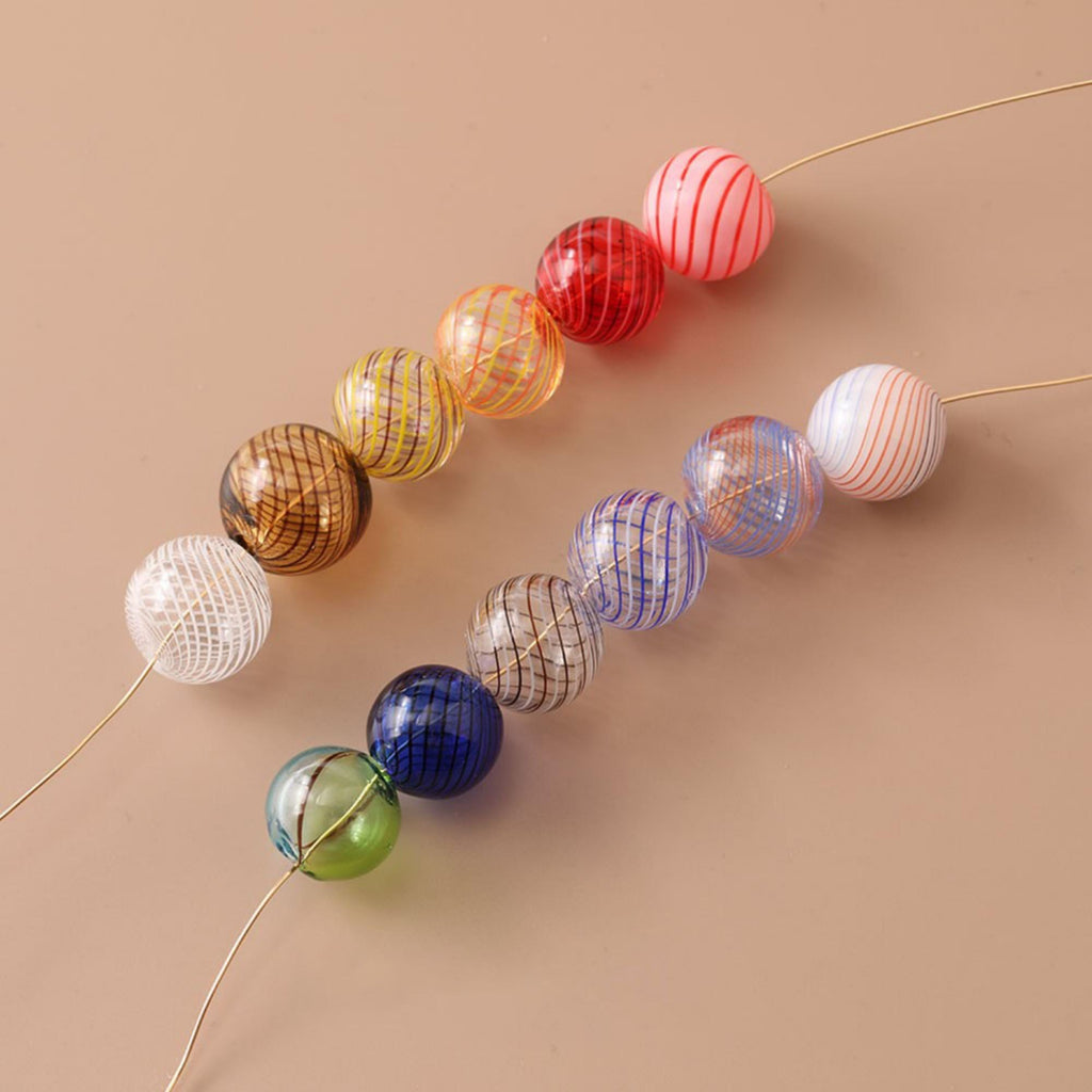 Colourful Patterned Glass Bubble Beads, Ball Hollow Glass Beads Hand Blown Hollow Round Globes for Jewelry Making, DIY Beads Finding GZ774