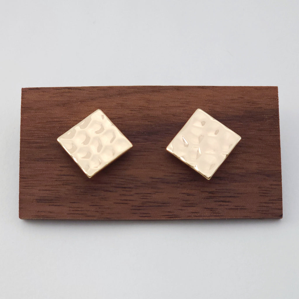 14K Gold Square Hammered Post With Loop, Square Stud Earring Nickel Free, 12mm, Hypoallergenic Earring Findings ZX171