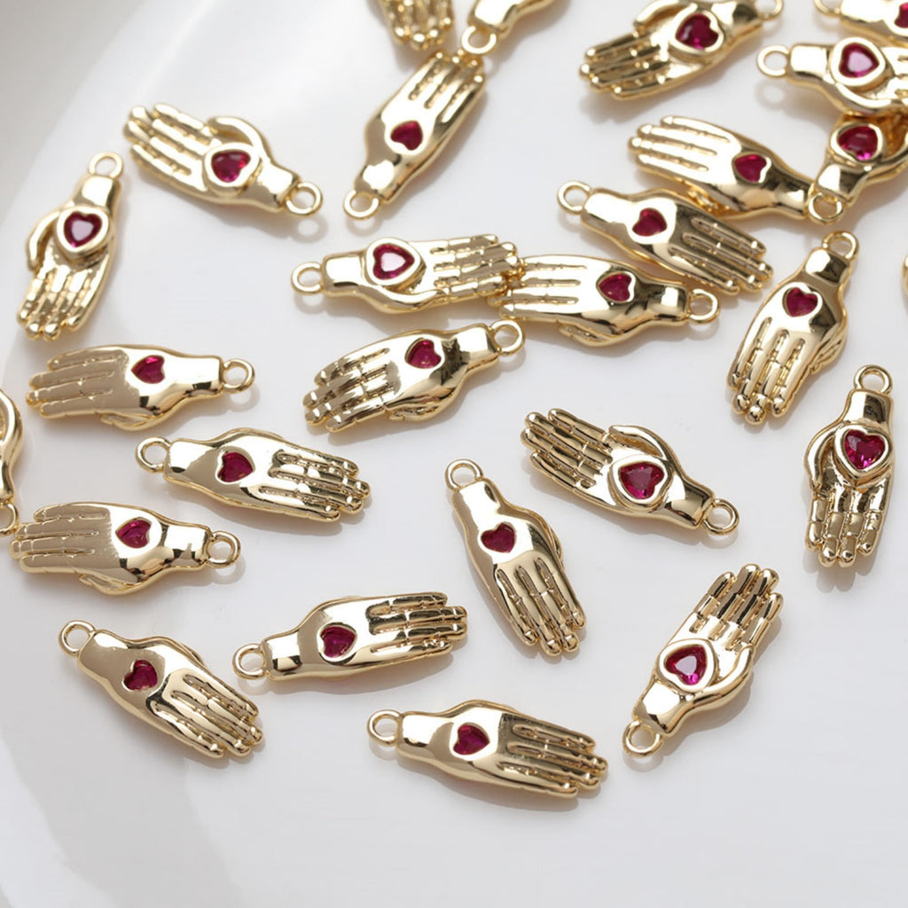 2pcs Hand Charm, 14K Gold/Silver Plated CZ Pave Pendant, Neckalce Bracelet Making Pendant, Jewelry Supply Finding GZ112