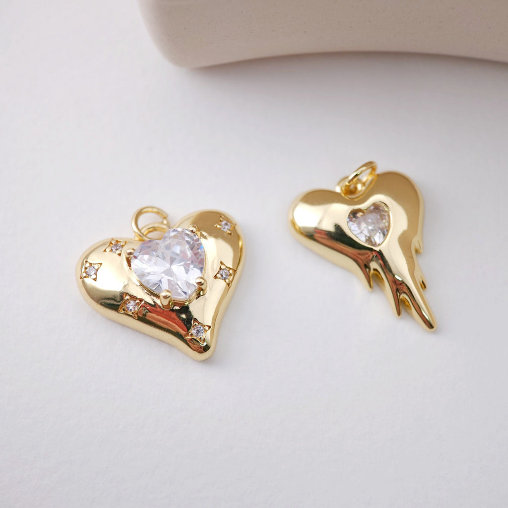 Heart Pendant, Cubic Pave Charm, 18K Gold Plated, Love Pendant, Necklace Making Pendants, Jewelry Findings S1215