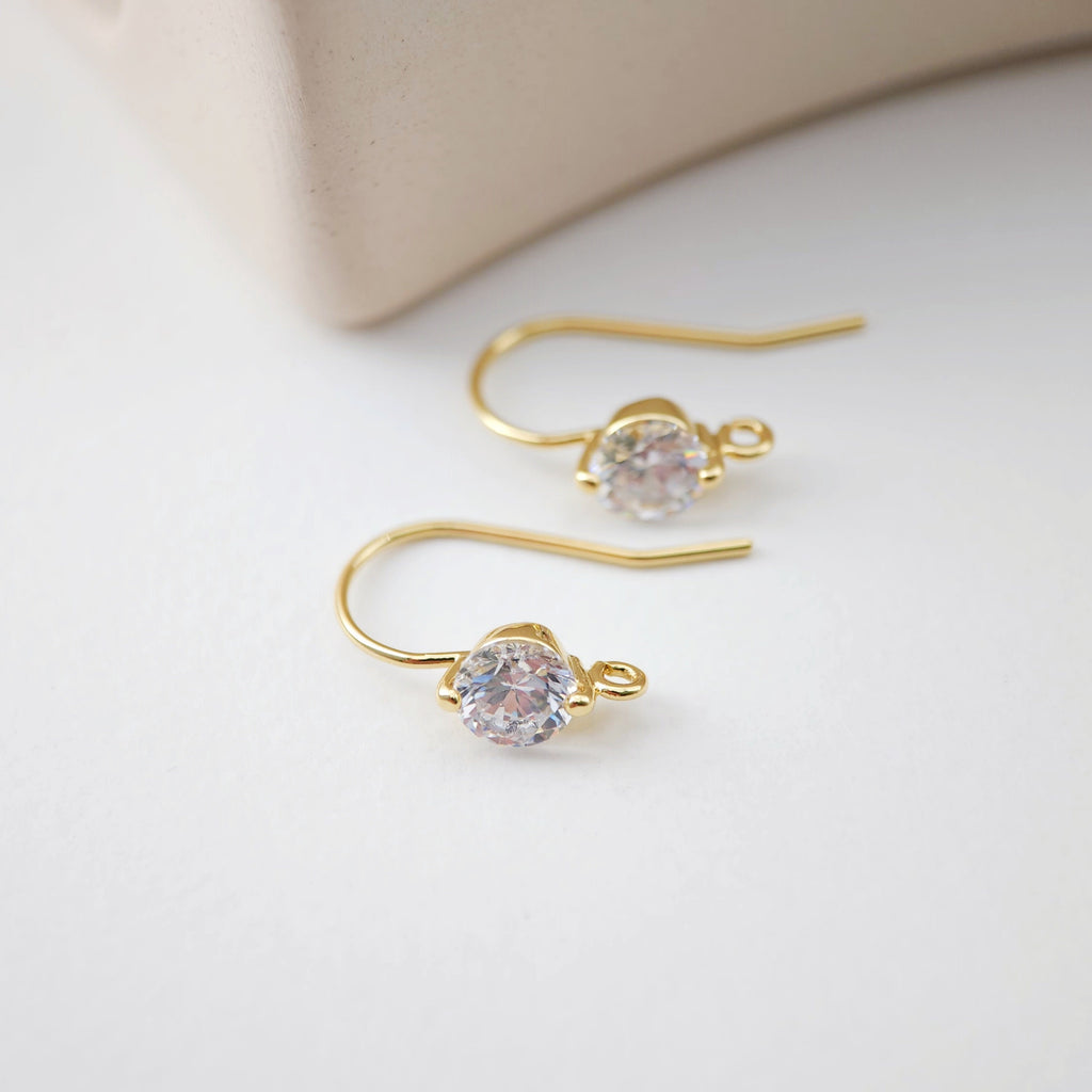 18K Gold Plated Ear Wires, Round Cubic Pave Earring Hooks, Nickel Free, Fish Hooks, Ear Wires for Jewelry Making D0171