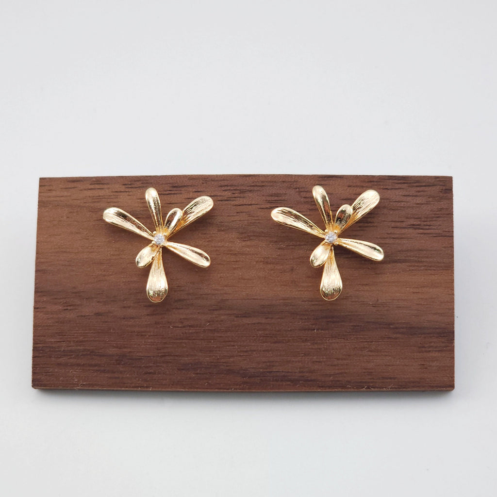 Flower Earring Post with Loop, S925 Silver Pin, 18K Real Gold Plated Brass Stud Earring With Loop, Nickel Free, Earring Finding ZX207