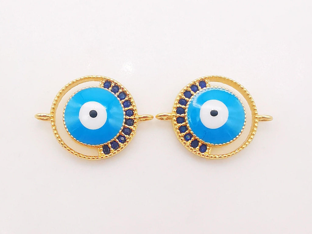 Cubic Evil Eye Connector Charm, 18K Gold Plated Micro CZ Pave Connector, 12mm, Bracelet Making, Jewelry Findings S125